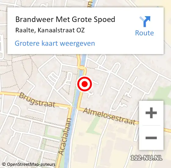 Locatie op kaart van de 112 melding: Brandweer Met Grote Spoed Naar Raalte, Kanaalstraat OZ op 28 november 2022 13:39