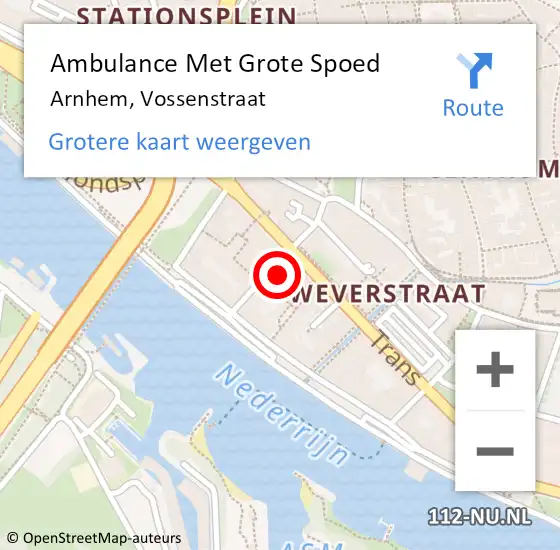 Locatie op kaart van de 112 melding: Ambulance Met Grote Spoed Naar Arnhem, Vossenstraat op 28 november 2022 13:50