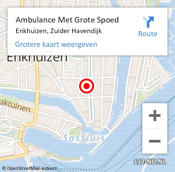 Locatie op kaart van de 112 melding: Ambulance Met Grote Spoed Naar Enkhuizen, Zuider Havendijk op 28 november 2022 14:43