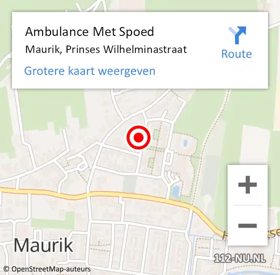 Locatie op kaart van de 112 melding: Ambulance Met Spoed Naar Maurik, Prinses Wilhelminastraat op 28 november 2022 15:07