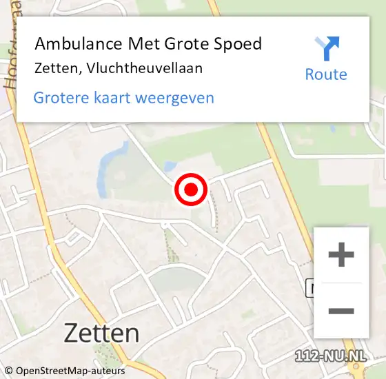 Locatie op kaart van de 112 melding: Ambulance Met Grote Spoed Naar Zetten, Vluchtheuvellaan op 28 november 2022 15:56
