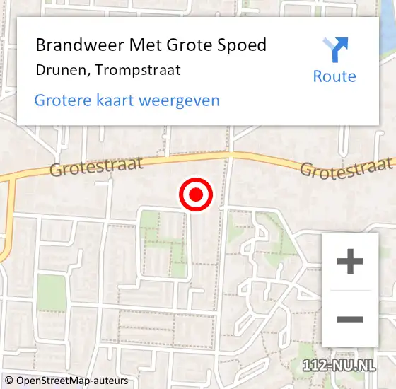 Locatie op kaart van de 112 melding: Brandweer Met Grote Spoed Naar Drunen, Trompstraat op 28 november 2022 15:59