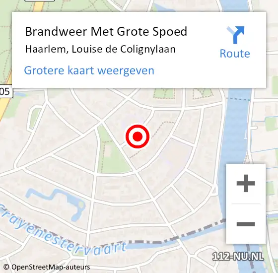 Locatie op kaart van de 112 melding: Brandweer Met Grote Spoed Naar Haarlem, Louise de Colignylaan op 28 november 2022 16:08