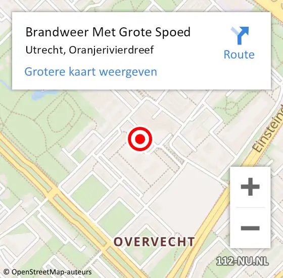 Locatie op kaart van de 112 melding: Brandweer Met Grote Spoed Naar Utrecht, Oranjerivierdreef op 28 november 2022 16:20