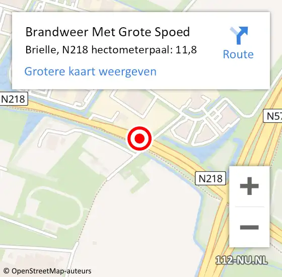 Locatie op kaart van de 112 melding: Brandweer Met Grote Spoed Naar Brielle, N218 hectometerpaal: 11,8 op 28 november 2022 16:30