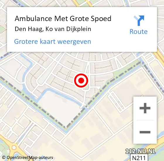 Locatie op kaart van de 112 melding: Ambulance Met Grote Spoed Naar Den Haag, Ko van Dijkplein op 28 november 2022 16:33