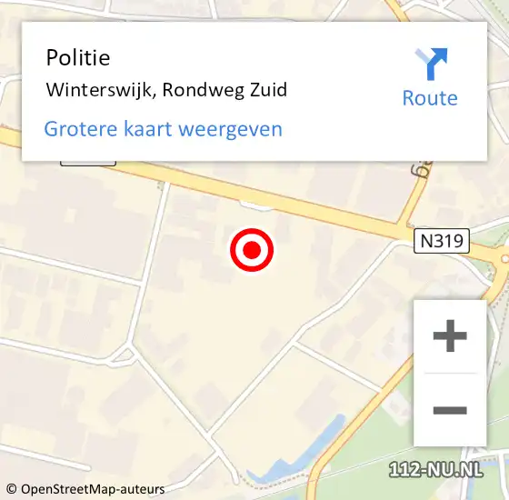 Locatie op kaart van de 112 melding: Politie Winterswijk, Rondweg Zuid op 28 november 2022 16:51