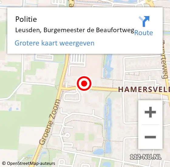 Locatie op kaart van de 112 melding: Politie Leusden, Burgemeester de Beaufortweg op 28 november 2022 17:17