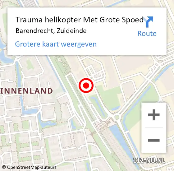 Locatie op kaart van de 112 melding: Trauma helikopter Met Grote Spoed Naar Barendrecht, Zuideinde op 28 november 2022 17:44