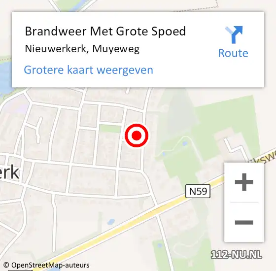 Locatie op kaart van de 112 melding: Brandweer Met Grote Spoed Naar Nieuwerkerk, Muyeweg op 28 november 2022 17:51