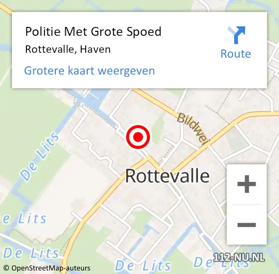 Locatie op kaart van de 112 melding: Politie Met Grote Spoed Naar Rottevalle, Haven op 28 november 2022 17:59