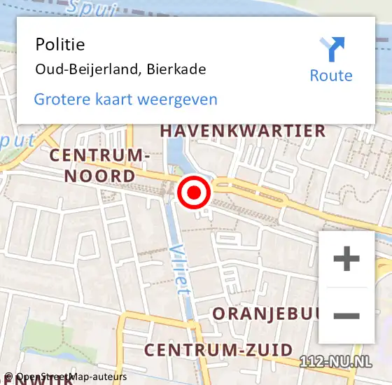 Locatie op kaart van de 112 melding: Politie Oud-Beijerland, Bierkade op 28 november 2022 17:59