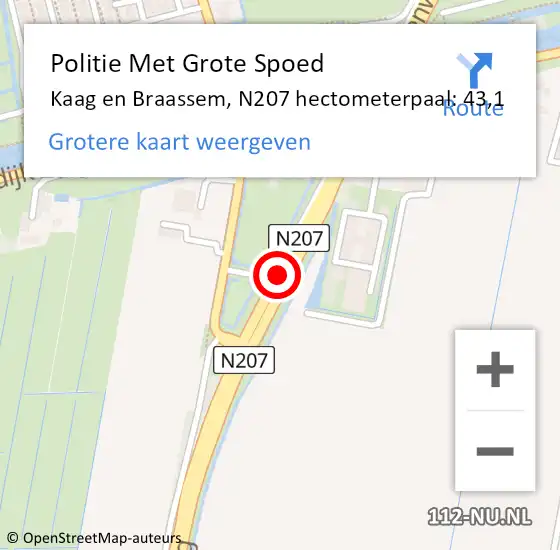 Locatie op kaart van de 112 melding: Politie Met Grote Spoed Naar Kaag en Braassem, N207 hectometerpaal: 43,1 op 28 november 2022 18:35