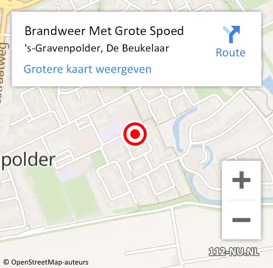 Locatie op kaart van de 112 melding: Brandweer Met Grote Spoed Naar 's-Gravenpolder, De Beukelaar op 28 november 2022 18:52