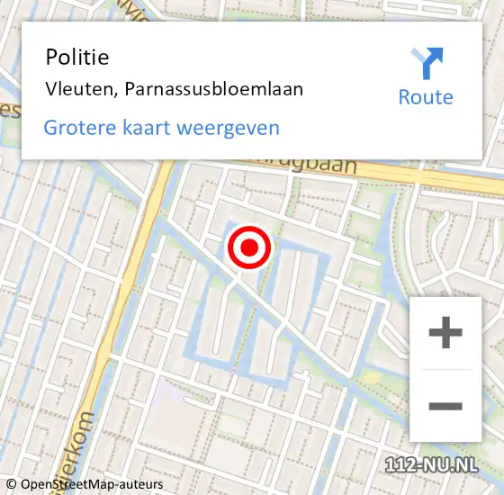 Locatie op kaart van de 112 melding: Politie Vleuten, Parnassusbloemlaan op 28 november 2022 18:53