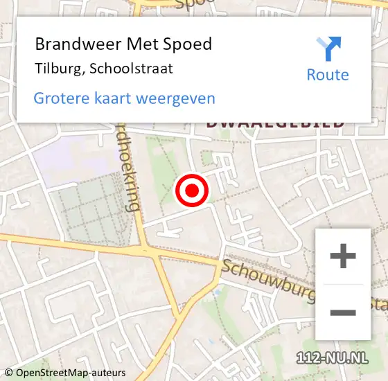 Locatie op kaart van de 112 melding: Brandweer Met Spoed Naar Tilburg, Schoolstraat op 28 november 2022 19:17