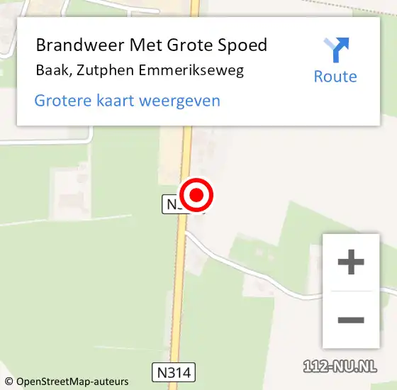 Locatie op kaart van de 112 melding: Brandweer Met Grote Spoed Naar Baak, Zutphen Emmerikseweg op 6 augustus 2014 15:04