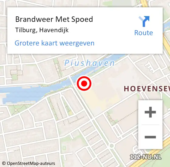 Locatie op kaart van de 112 melding: Brandweer Met Spoed Naar Tilburg, Havendijk op 28 november 2022 19:56