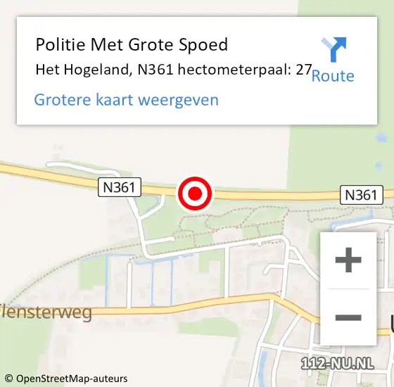 Locatie op kaart van de 112 melding: Politie Met Grote Spoed Naar Het Hogeland, N361 hectometerpaal: 27 op 28 november 2022 20:01