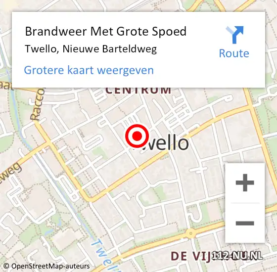 Locatie op kaart van de 112 melding: Brandweer Met Grote Spoed Naar Twello, Nieuwe Barteldweg op 28 november 2022 20:04