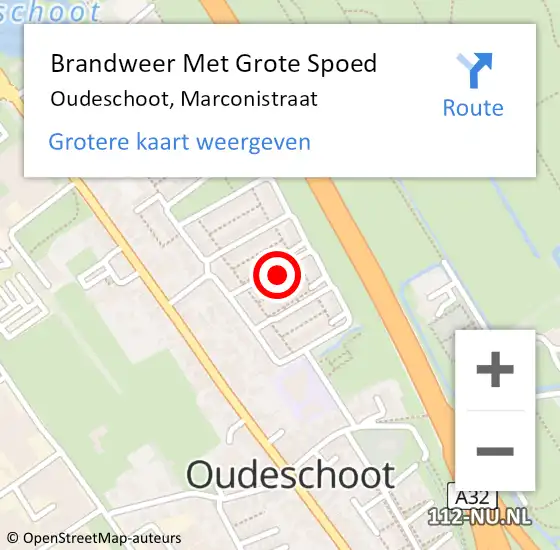 Locatie op kaart van de 112 melding: Brandweer Met Grote Spoed Naar Oudeschoot, Marconistraat op 28 november 2022 20:50