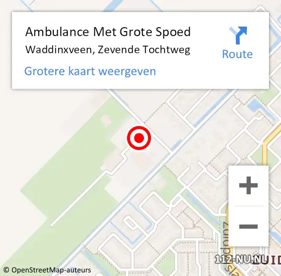 Locatie op kaart van de 112 melding: Ambulance Met Grote Spoed Naar Waddinxveen, Zevende Tochtweg op 28 november 2022 21:09