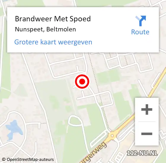 Locatie op kaart van de 112 melding: Brandweer Met Spoed Naar Nunspeet, Beltmolen op 28 november 2022 21:44