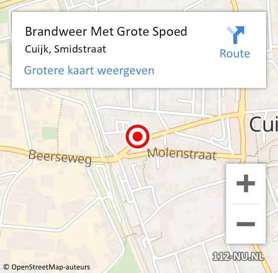 Locatie op kaart van de 112 melding: Brandweer Met Grote Spoed Naar Cuijk, Smidstraat op 28 november 2022 21:44