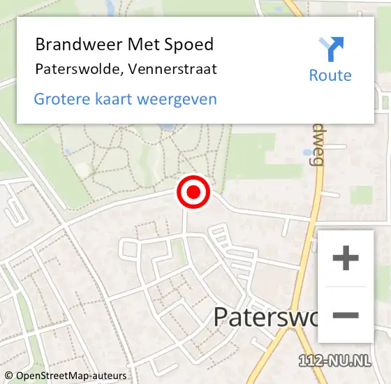 Locatie op kaart van de 112 melding: Brandweer Met Spoed Naar Paterswolde, Vennerstraat op 28 november 2022 21:56