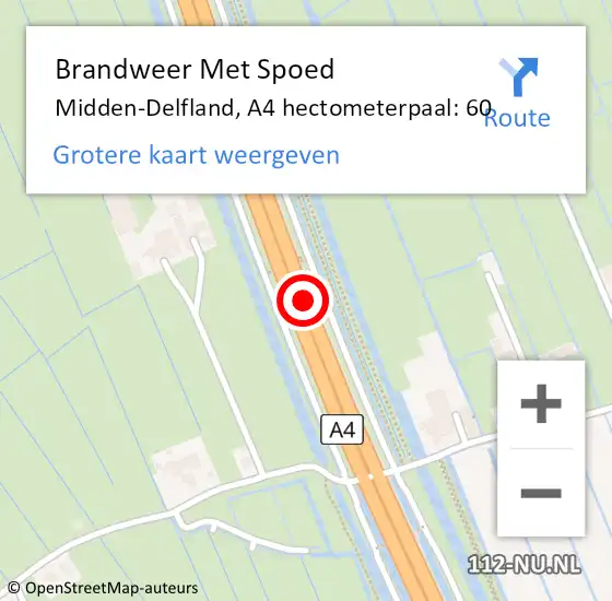 Locatie op kaart van de 112 melding: Brandweer Met Spoed Naar Midden-Delfland, A4 hectometerpaal: 60 op 28 november 2022 22:45