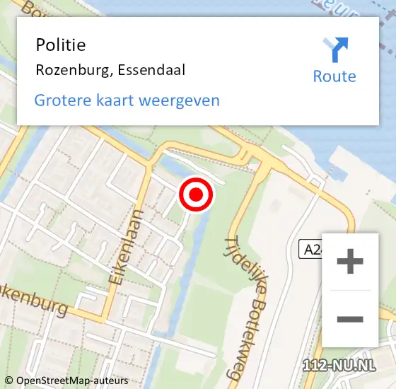 Locatie op kaart van de 112 melding: Politie Rozenburg, Essendaal op 28 november 2022 22:45