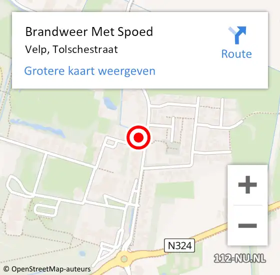 Locatie op kaart van de 112 melding: Brandweer Met Spoed Naar Velp, Tolschestraat op 28 november 2022 22:58