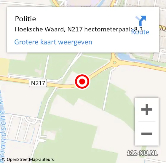 Locatie op kaart van de 112 melding: Politie Hoeksche Waard, N217 hectometerpaal: 8,3 op 28 november 2022 23:42