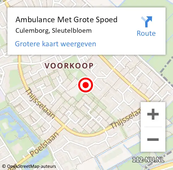 Locatie op kaart van de 112 melding: Ambulance Met Grote Spoed Naar Culemborg, Sleutelbloem op 29 november 2022 02:57