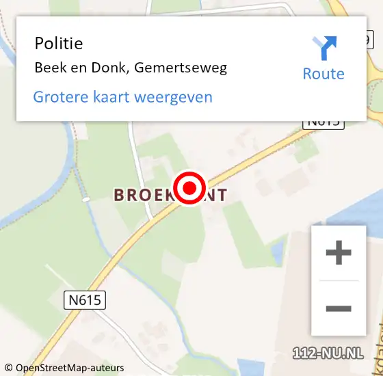 Locatie op kaart van de 112 melding: Politie Beek en Donk, Gemertseweg op 29 november 2022 04:14