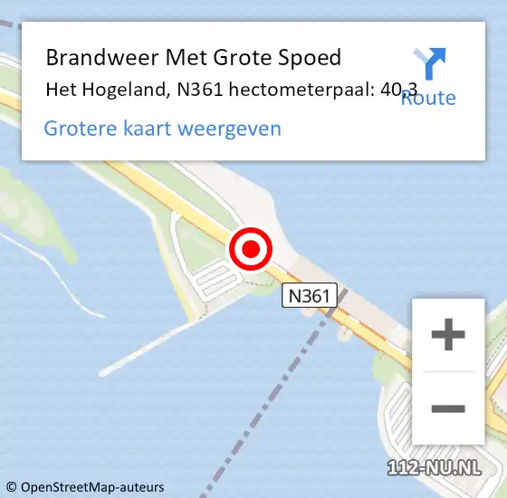 Locatie op kaart van de 112 melding: Brandweer Met Grote Spoed Naar Het Hogeland, N361 hectometerpaal: 40,3 op 29 november 2022 06:01
