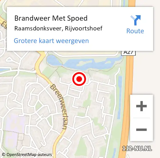 Locatie op kaart van de 112 melding: Brandweer Met Spoed Naar Raamsdonksveer, Rijvoortshoef op 29 november 2022 06:37