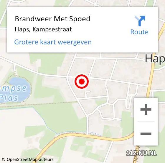 Locatie op kaart van de 112 melding: Brandweer Met Spoed Naar Haps, Kampsestraat op 29 november 2022 07:00