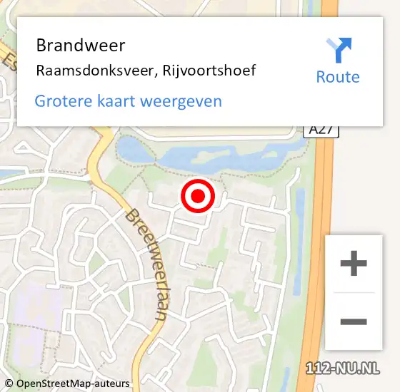 Locatie op kaart van de 112 melding: Brandweer Raamsdonksveer, Rijvoortshoef op 29 november 2022 07:07