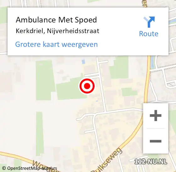 Locatie op kaart van de 112 melding: Ambulance Met Spoed Naar Kerkdriel, Nijverheidsstraat op 29 november 2022 07:56