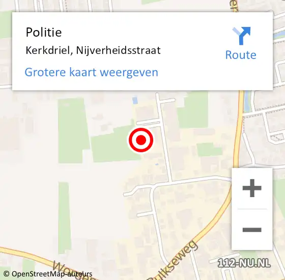 Locatie op kaart van de 112 melding: Politie Kerkdriel, Nijverheidsstraat op 29 november 2022 07:58