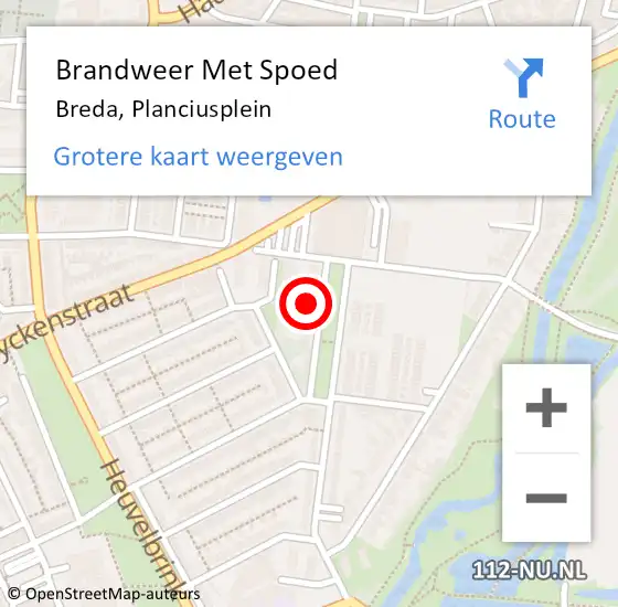 Locatie op kaart van de 112 melding: Brandweer Met Spoed Naar Breda, Planciusplein op 29 november 2022 08:05