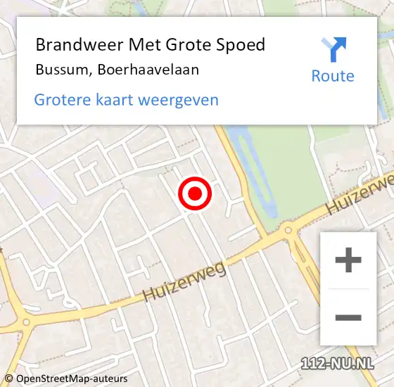Locatie op kaart van de 112 melding: Brandweer Met Grote Spoed Naar Bussum, Boerhaavelaan op 6 augustus 2014 15:53