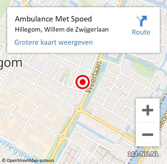 Locatie op kaart van de 112 melding: Ambulance Met Spoed Naar Hillegom, Willem de Zwijgerlaan op 29 november 2022 08:50