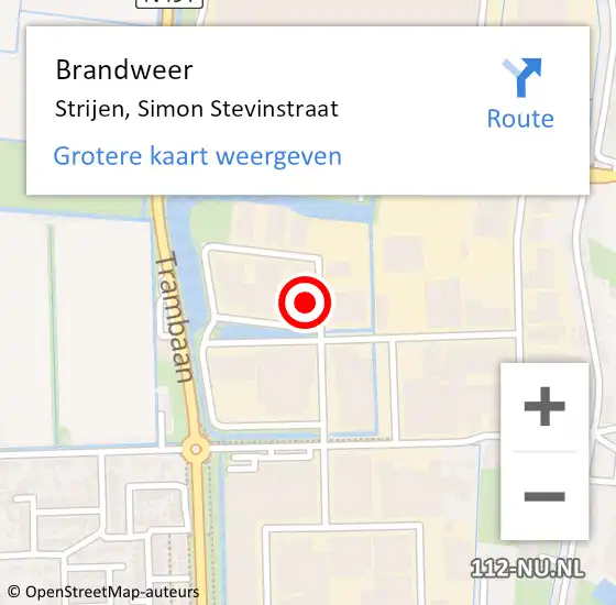 Locatie op kaart van de 112 melding: Brandweer Strijen, Simon Stevinstraat op 29 november 2022 09:02