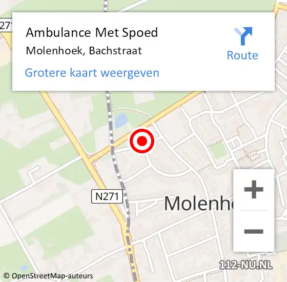 Locatie op kaart van de 112 melding: Ambulance Met Spoed Naar Molenhoek, Bachstraat op 29 november 2022 09:10