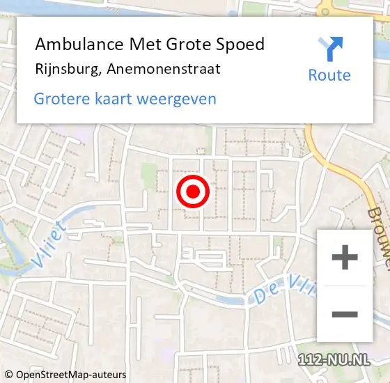 Locatie op kaart van de 112 melding: Ambulance Met Grote Spoed Naar Rijnsburg, Anemonenstraat op 29 november 2022 09:10