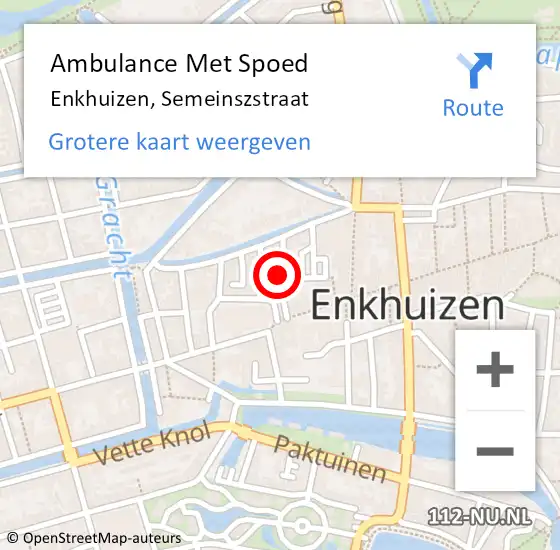 Locatie op kaart van de 112 melding: Ambulance Met Spoed Naar Enkhuizen, Semeinszstraat op 29 november 2022 09:22