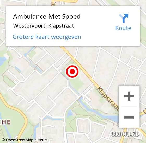 Locatie op kaart van de 112 melding: Ambulance Met Spoed Naar Westervoort, Klapstraat op 29 november 2022 09:41