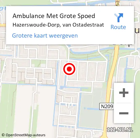 Locatie op kaart van de 112 melding: Ambulance Met Grote Spoed Naar Hazerswoude-Dorp, van Ostadestraat op 29 november 2022 09:48